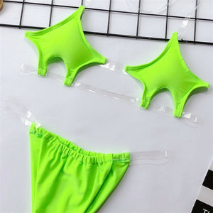 Sexy Transparent Sling Elastic Waist Bikini Set Swimwear