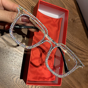 Vintage style clear lens glasses ladies luxury rhinestone design