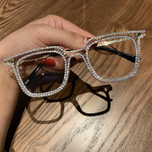 Vintage style clear lens glasses ladies luxury rhinestone design