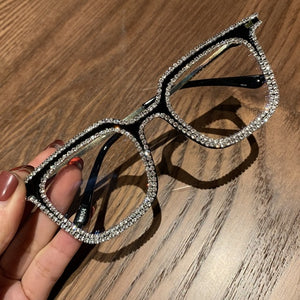 Vintage style clear lens glasses ladies luxury rhinestone design