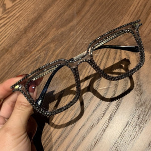 Vintage style clear lens glasses ladies luxury rhinestone design