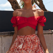 Load image into Gallery viewer, Off Shoulder Puff Sleeve Crop Top
