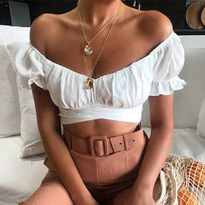 Off Shoulder Puff Sleeve Crop Top