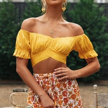 Load image into Gallery viewer, Off Shoulder Puff Sleeve Crop Top
