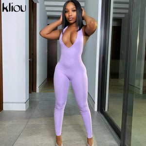 Halter v-neck fitness  jumpsuit