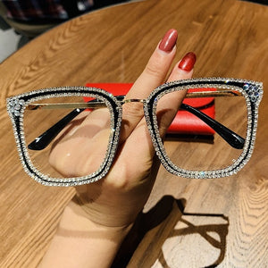 Vintage style clear lens glasses ladies luxury rhinestone design