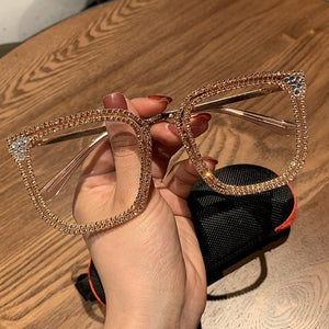 Vintage style clear lens glasses ladies luxury rhinestone design