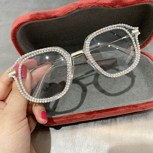 Vintage style clear lens glasses ladies luxury rhinestone design