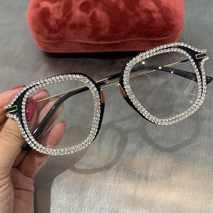 Vintage style clear lens glasses ladies luxury rhinestone design