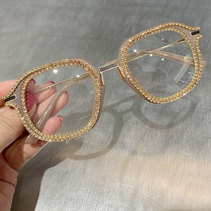 Vintage style clear lens glasses ladies luxury rhinestone design