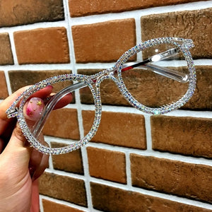 Vintage style clear lens glasses ladies luxury rhinestone design