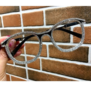 Vintage style clear lens glasses ladies luxury rhinestone design