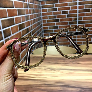 Vintage style clear lens glasses ladies luxury rhinestone design