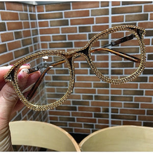 Vintage style clear lens glasses ladies luxury rhinestone design