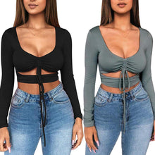 Load image into Gallery viewer, Solid Color Sexy Ruched Tie Up Crop Top
