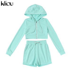 Cotton matching set hooded full sleeve tops biker shorts