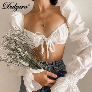 Long sleeve ruffle lace up  crop top