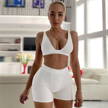 Load image into Gallery viewer, Sleeve V-Neck Sexy Crop Tank Top Biker Shorts 2 Piece Set
