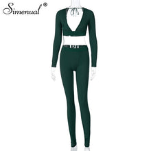 Load image into Gallery viewer, Ribbed V Neck Long Sleeve Crop Top And Leggings 2 Piece Outfits
